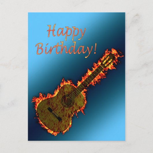 Een gitaar die zo heet is dat je de vlammen kunt z briefkaart (Voorkant)