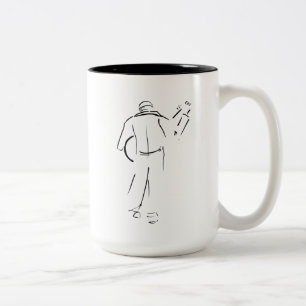 Een gitaarspeler die wegloopt tweekleurige koffiemok