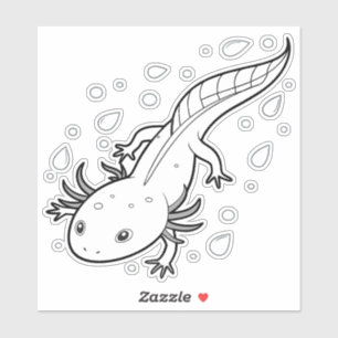 Een gladde huid van een axolotl is bedekt met dauw sticker