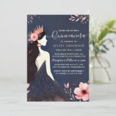 Een Glam Ball Gown Spark Dark Navy Blue Quinceaner Kaart (Staand voorkant)