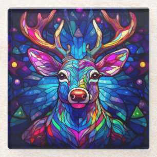 Een Glas in lood kerstrendier Glazen Onderzetter