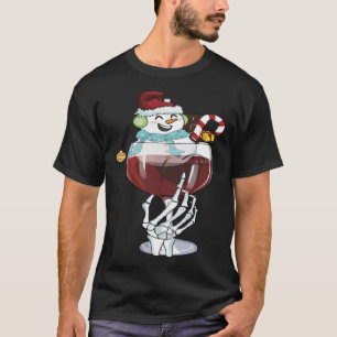Een glas rode wijn Santa Hat Sneeuwman Kerstmis T-shirt