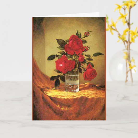 Een glas rozen, fijne kunst, kaart (Gele Bloem)
