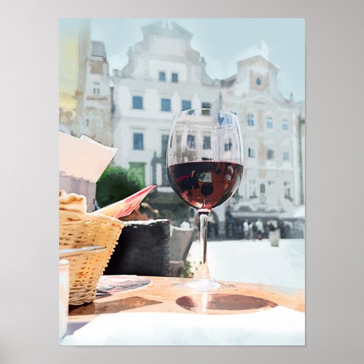 Een glas wijn in het Italiaanse Piazza Poster (Voorkant)