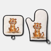 Een glimlach tijger ovenwant & pannenlap set (Voorkant)