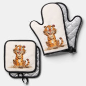 Een glimlach tijger ovenwant & pannenlap set (Voorkant / Achterkant)