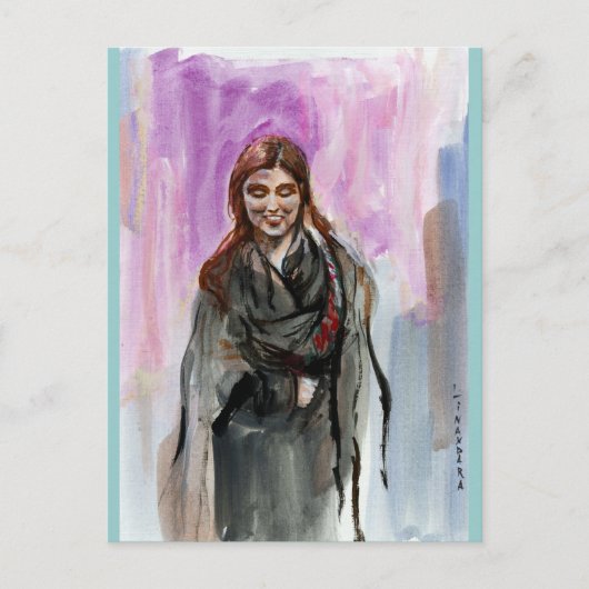 Een glimlachend meisje in zwart briefkaart (Voorkant)