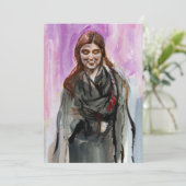 Een glimlachend meisje in zwart feestdagenkaart (Staand voorkant)