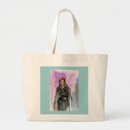 Een glimlachend meisje in zwart grote tote bag