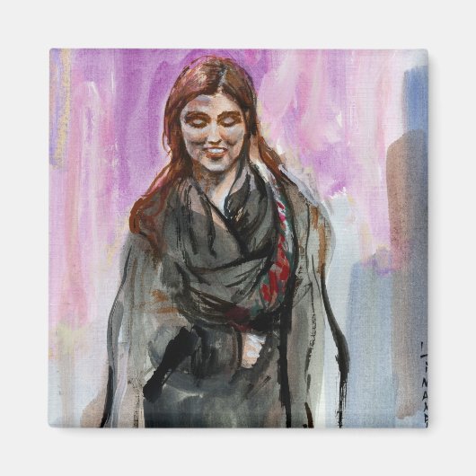 Een glimlachend meisje in zwart magneet (Voorkant)