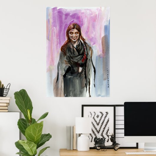 Een glimlachend meisje in zwart poster (Thuiskantoor)