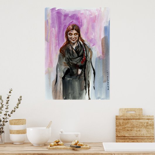 Een glimlachend meisje in zwart poster (Keuken)