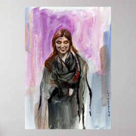 Een glimlachend meisje in zwart poster