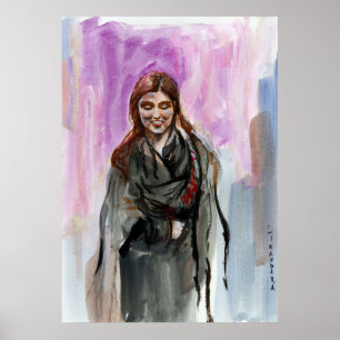 Een glimlachend meisje in zwart poster