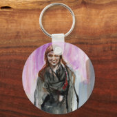 Een glimlachend meisje in zwart sleutelhanger (Voorkant)