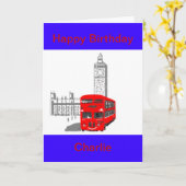 Een glimlende Londense bus, Birthday, pas aan Kaart (Gele Bloem)