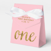 Een glitter 1e verjaardag roze en goud bedankdoosjes (Voorkant Zijde)