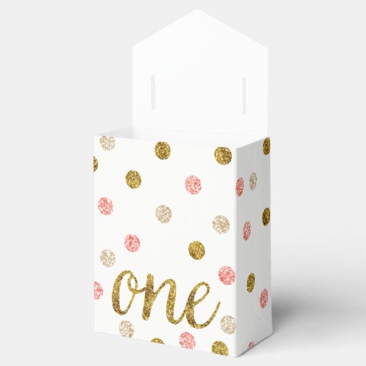 Eén Glitter Confetti 1st Birthday Pink en Gold Bedankdoosjes (Geopend)
