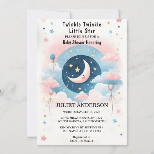 Een Glitter Twinkle Twinkle Little Star Baby showe Kaart (Voorkant)