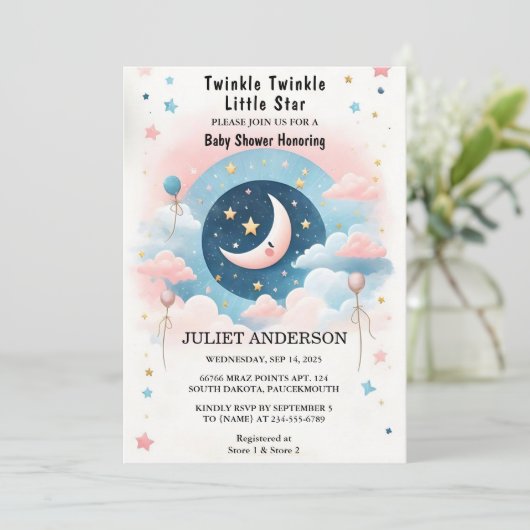 Een Glitter Twinkle Twinkle Little Star Baby showe Kaart (Staand voorkant)