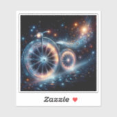 Een gloeiende fiets in een kosmisch landschap 's n sticker (Vel)