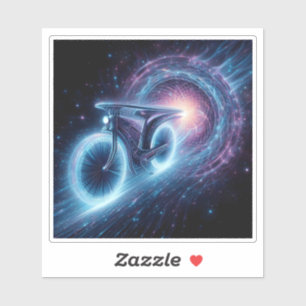 Een gloeiende fiets reist door een kosmische tunne sticker