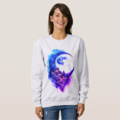 Een gloeiende maansikkel die een klein dorpje krui trui (Voorkant volledig)