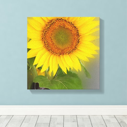 een gloeiende zonnebloem canvas afdruk (Insitu (Houten vloer))