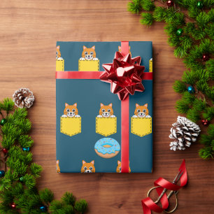 Een glurende kat en een blauwe donut cadeaupapier