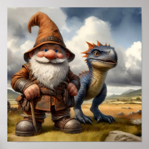 Een Gnome Krijger Poseert met zijn Draak Poster
