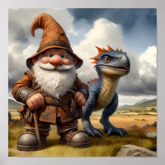 Een Gnome Krijger Poseert met zijn Draak Poster (Voorkant)