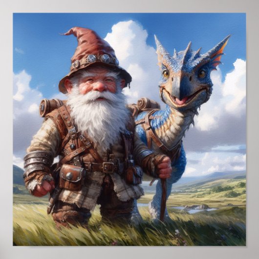 Een Gnome Krijger Poseert met zijn Draak Poster (Voorkant)