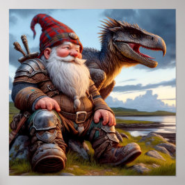 Een Gnome Warrior die rust met zijn draak Poster