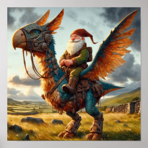 Een Gnome Warrior poseert met zijn draak Poster