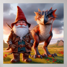 Een Gnome Warrior poseert met zijn draak Poster