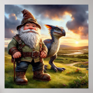 Een Gnome Warrior poseert met zijn draak Poster