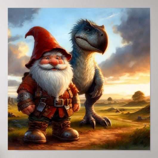 Een Gnome Warrior poseert met zijn draak Poster (Voorkant)