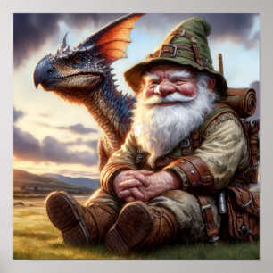 Een Gnome Warrior poseert met zijn draak Poster