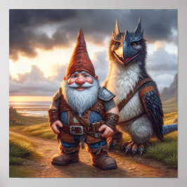 Een Gnome Warrior poseert met zijn draak Poster