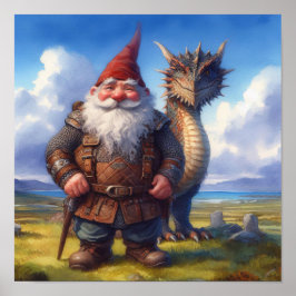 Een Gnome Warrior poseert met zijn draak Poster