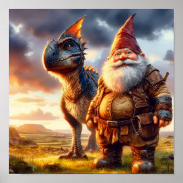 Een Gnome Warrior poseert met zijn draak Poster