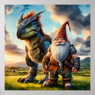Een Gnome Warrior poseert met zijn draak Poster