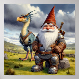 Een Gnome Warrior poseert met zijn draak Poster