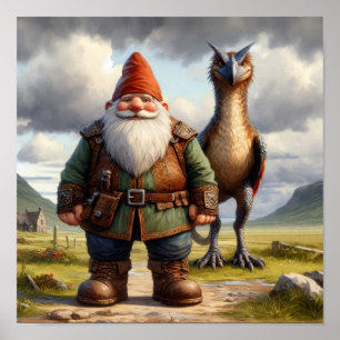 Een Gnome Warrior poseert met zijn draak Poster