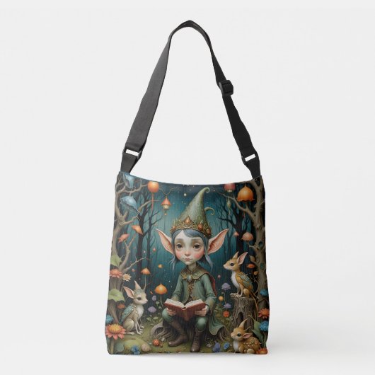 Een gnoom die een boek leest crossbody tas (Voorkant)