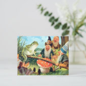Een gnoom en kikker op een paddenstoel Seesaw Briefkaart (Staand voorkant)