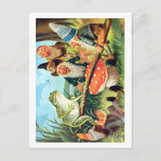 Een gnoom en kikker op een paddenstoel Seesaw Briefkaart