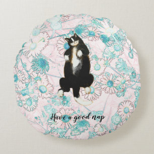 Een goed dutje als deze Kat Round Pillow Rond Kussen