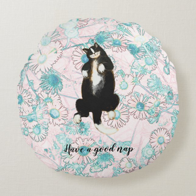Een goed dutje als deze Kat Round Pillow Rond Kussen (Voorkant)