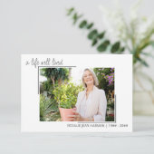 Een goed Leven Casual Manuscript Foto Funeral Bedankkaart (Staand voorkant)